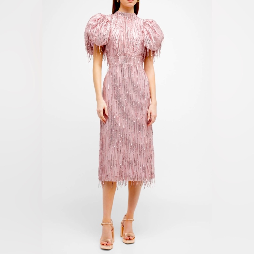 Rotate Birger Christensen Icons Fringe Puff Sleeve Dress *NWT*